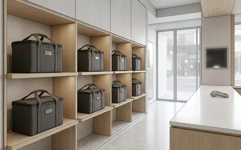 Architektur-Render im Abholtheke mit Liefertasche zum Thema Lieferando App, ISIN NL0012015705, neutrales Tageslicht - Foto: THN