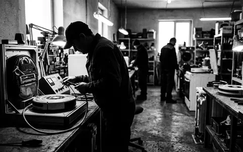 Schwarzweiss-Reportage mit Saugroboter zum Thema Roomba Saugroboter, ISIN US4627261005, hoher Kontrast, sachlich dargestellt - Foto: THN