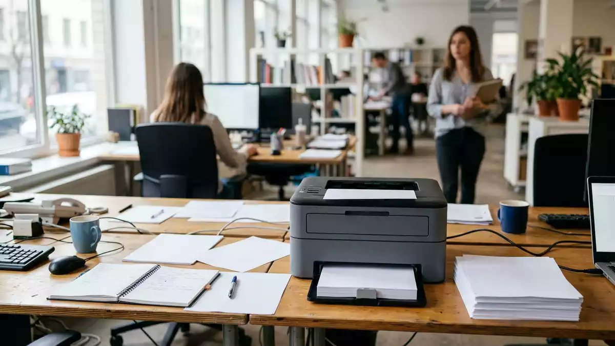Fotorealistische Ansicht von Kopierpapier im Büro in realer Umgebung, neutral