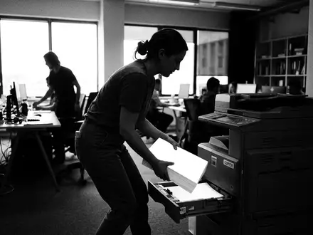 Schwarzweiss-Reportage mit Kopierpapier zum Thema HP Papier, ISIN US4601461035, hoher Kontrast, sachlich dargestellt - Foto: THN