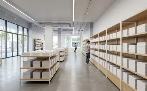 Architektur-Render im Bürofachhandel mit Kopierpapier zum Thema HP Papier, ISIN US4601461035, neutrales Tageslicht - Foto: THN