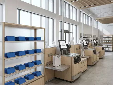 Architektur-Render im Supermarkt mit Kundenkarte zum Thema Albert Heijn Bonuskaart, ISIN NL0011794037, neutrales Tageslicht - Foto: THN