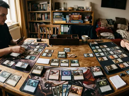 Fotorealistische Aufnahme von Sammelkarten beim Spielen zum Thema Yu-Gi-Oh! Karten, ISIN JP3300200007, natuerliches Licht - Foto: THN
