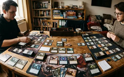 Fotorealistische Aufnahme von Sammelkarten beim Spielen zum Thema Yu-Gi-Oh! Karten, ISIN JP3300200007, natuerliches Licht - Foto: THN