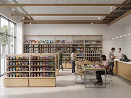 Architektur-Render im Spielefachhandel mit Sammelkarten zum Thema Yu-Gi-Oh! Karten, ISIN JP3300200007, neutrales Tageslicht - Foto: THN