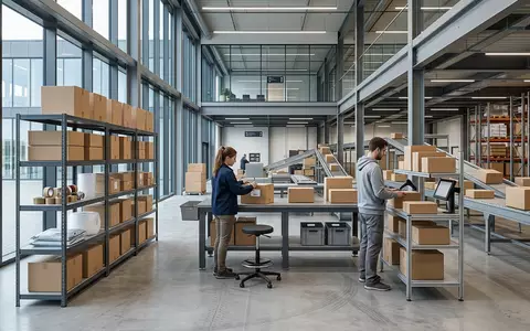 Architektur-Render im Versandzentrum mit Paketsortierung zum Thema Kühne+Nagel Tracking, ISIN CH0044328745, neutrales Tageslicht - Foto: THN
