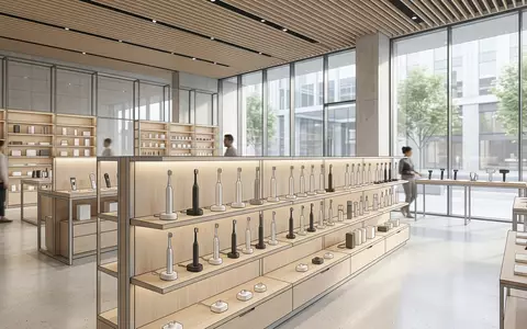 Architektur-Render im Elektronik-Fachmarkt mit Elektrozahnbürste zum Thema Philips Sonicare Zahnbürste, ISIN NL0000009538, neutrales Tageslicht - Foto: THN