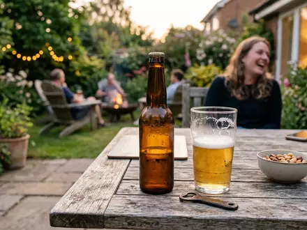 Fotorealistische Aufnahme von Lagerbier im Biergarten zum Thema Heineken Bier, ISIN NL0000009165, natuerliches Licht - Foto: THN