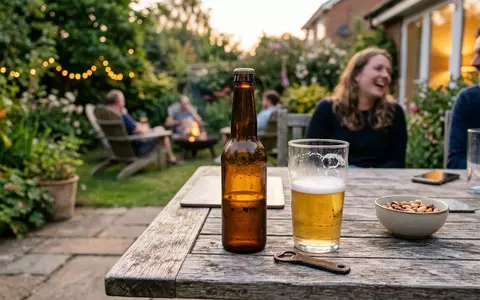 Fotorealistische Aufnahme von Lagerbier im Biergarten zum Thema Heineken Bier, ISIN NL0000009165, natuerliches Licht - Foto: THN