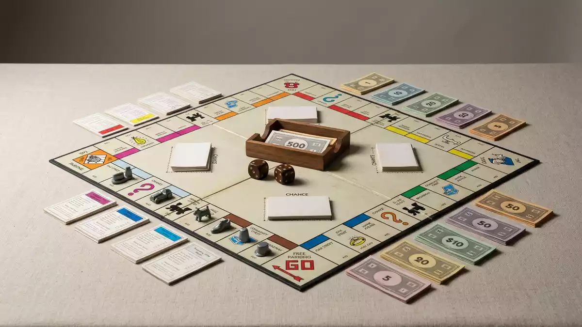 Fotorealistische Studioansicht von Brettspiel in neutraler Produktdarstellung, neutral