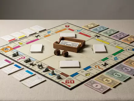 Fotorealistische Studioaufnahme von Brettspiel zum Thema Monopoly Spiel, ISIN US4180561072, klare Lichtfuehrung - Foto: THN