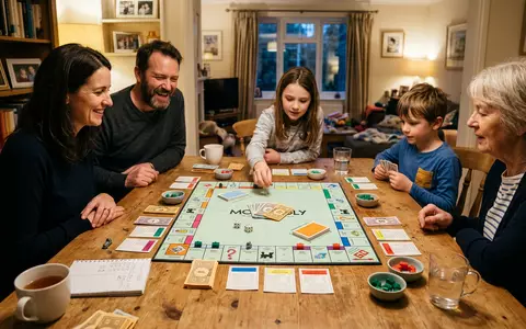 Fotorealistische Aufnahme von Brettspiel beim Spieleabend zum Thema Monopoly Spiel, ISIN US4180561072, natuerliches Licht - Foto: THN