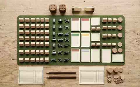 Flatlay-Arrangement rund um Brettspiel zum Thema Monopoly Spiel, ISIN US4180561072, weiches Oberlicht - Foto: THN