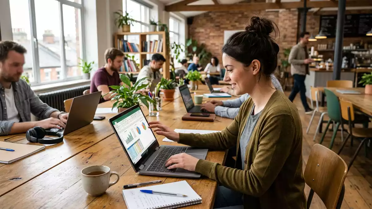 Fotorealistische Ansicht von Convertible-Laptop im Büro in realer Umgebung, neutral