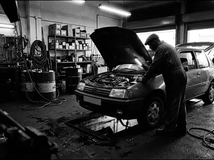 Schwarzweiss-Reportage mit Kompaktwagen zum Thema Honda Civic, ISIN JP3854600008, hoher Kontrast, sachlich dargestellt - Foto: THN