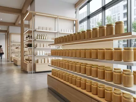 Architektur-Render im Supermarkt mit Erdnussbutter zum Thema Skippy Peanut Butter, ISIN US5650261071, neutrales Tageslicht - Foto: THN
