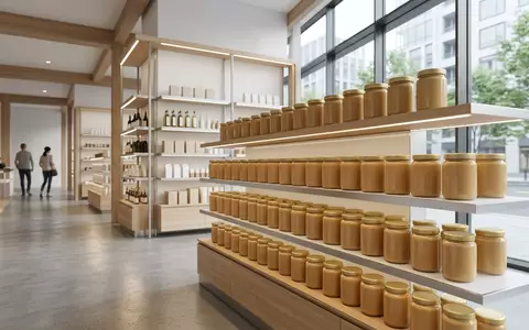 Architektur-Render im Supermarkt mit Erdnussbutter zum Thema Skippy Peanut Butter, ISIN US5650261071, neutrales Tageslicht - Foto: THN