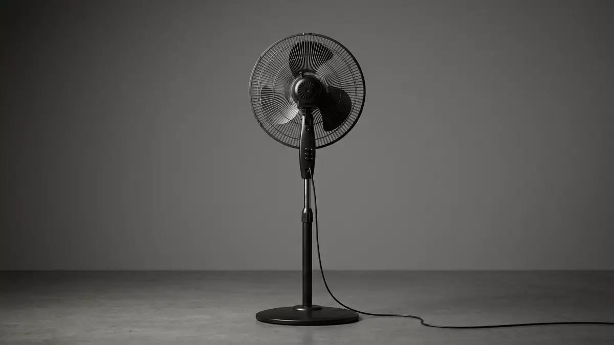 Fotorealistische Studioansicht von Standventilator in neutraler Produktdarstellung
