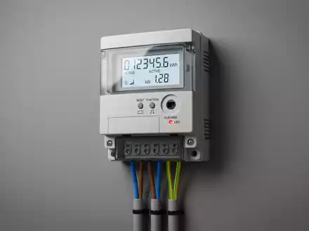 Fotorealistische Studioaufnahme von Stromzähler zum Thema Fortum Strom, ISIN FI0009007132, klare Lichtfuehrung - Foto: THN