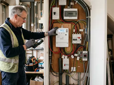 Fotorealistische Aufnahme von Stromzähler im Haushalt zum Thema Fortum Strom, ISIN FI0009007132, natuerliches Licht - Foto: THN