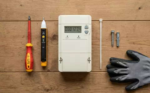 Flatlay-Arrangement rund um Stromzähler zum Thema Fortum Strom, ISIN FI0009007132, weiches Oberlicht - Foto: THN