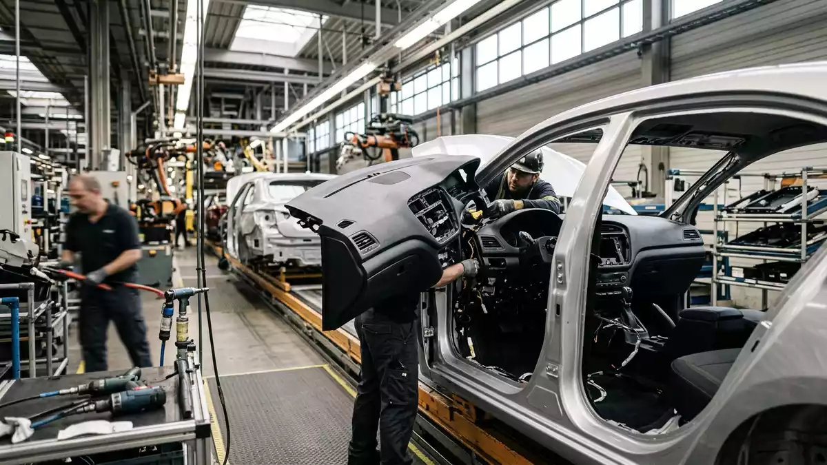 Fotorealistische Ansicht von Armaturenbrett im Fahrzeugbau in realer Umgebung, neutral