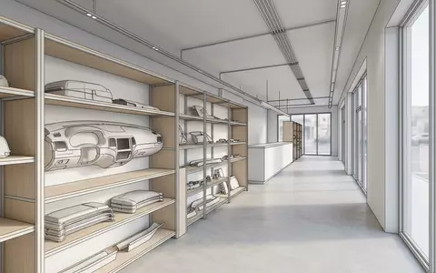 Architektur-Render im Autoteilehandel mit Armaturenbrett zum Thema Faurecia Innenraumteile, ISIN FR0000121147, neutrales Tageslicht - Foto: THN
