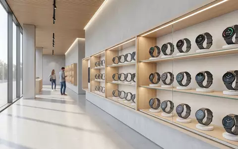 Architektur-Render im Elektronik-Fachmarkt mit Fitnessuhr zum Thema Fossil Gen 6 Smartwatch, ISIN US34959E1091, neutrales Tageslicht - Foto: THN