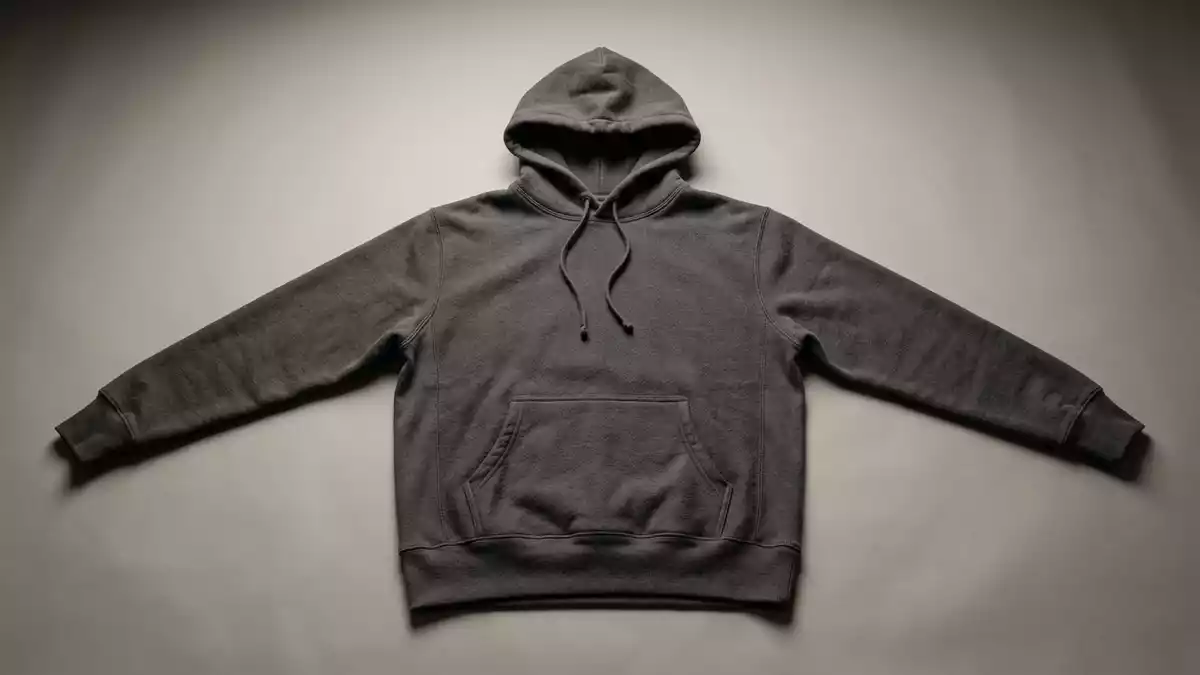 Fotorealistische Studioansicht von Kapuzenpullover in neutraler Produktdarstellung