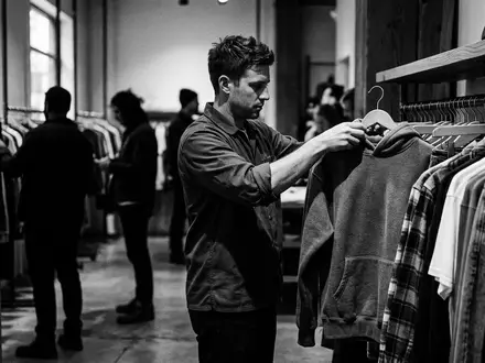 Schwarzweiss-Reportage mit Kapuzenpullover zum Thema Champion Hoodie, ISIN US4103451021, hoher Kontrast, sachlich dargestellt - Foto: THN