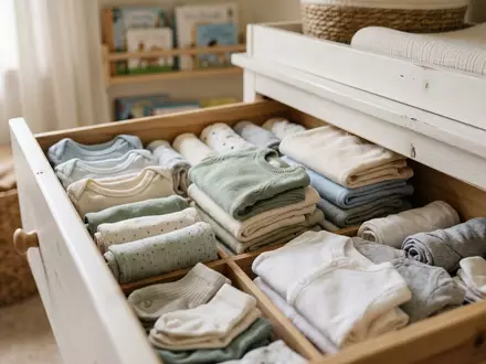 Fotorealistische Aufnahme von Babykleidung im Kinderzimmer zum Thema H&M Babykleidung, ISIN SE0000106270, natuerliches Licht - Foto: THN