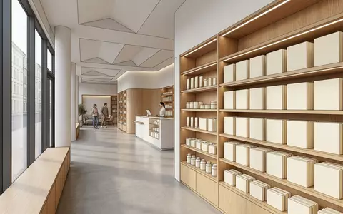 Architektur-Render im Apotheke mit Wärmepflaster zum Thema Voltaren Wärmepflaster, ISIN GB00BMX86B70, neutrales Tageslicht - Foto: THN