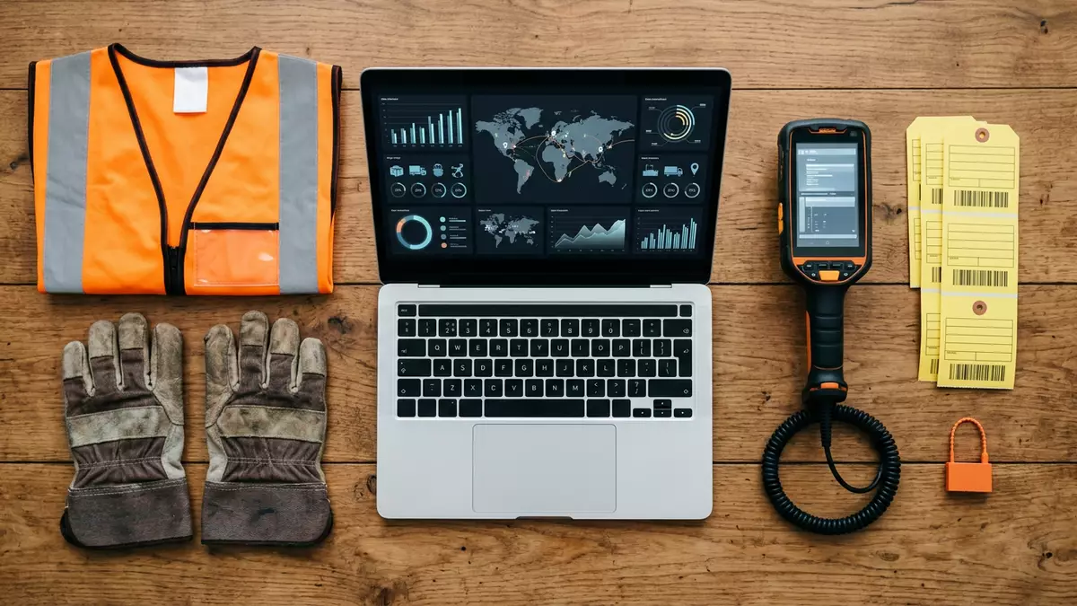 Flatlay-Arrangement rund um Sendungsverfolgung mit passenden Requisiten von oben