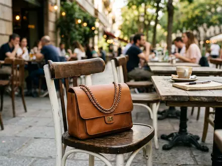 Fotorealistische Aufnahme von Schultertasche beim Stadtbummel zum Thema Gucci Dionysus Bag, ISIN FR0000121485, natuerliches Licht - Foto: THN