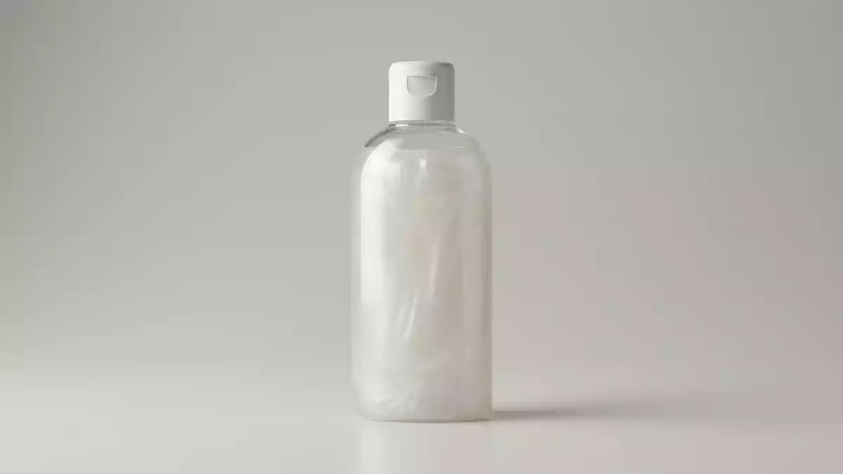 Fotorealistische Studioansicht von Shampoo in neutraler Produktdarstellung, neutral