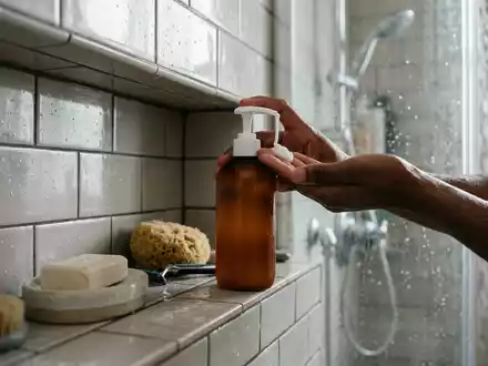 Fotorealistische Aufnahme von Shampoo im Badezimmer zum Thema John Frieda Shampoo, ISIN JP3205800000, natuerliches Licht - Foto: THN