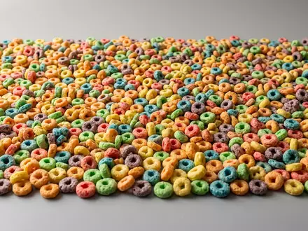 Fotorealistische Studioaufnahme von Frühstückscerealien zum Thema Kellogg's Froot Loops, ISIN US4878361082, klare Lichtfuehrung - Foto: THN