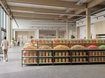 Architektur-Render im Supermarkt mit Frühstückscerealien zum Thema Kellogg's Froot Loops, ISIN US4878361082, neutrales Tageslicht - Foto: THN