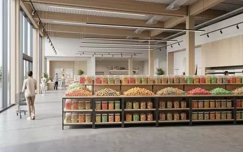 Architektur-Render im Supermarkt mit Frühstückscerealien zum Thema Kellogg's Froot Loops, ISIN US4878361082, neutrales Tageslicht - Foto: THN