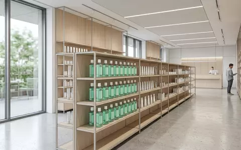 Architektur-Render im Drogeriemarkt mit Mundspülung zum Thema Listerine Cool Mint, ISIN US49177J1025, neutrales Tageslicht - Foto: THN