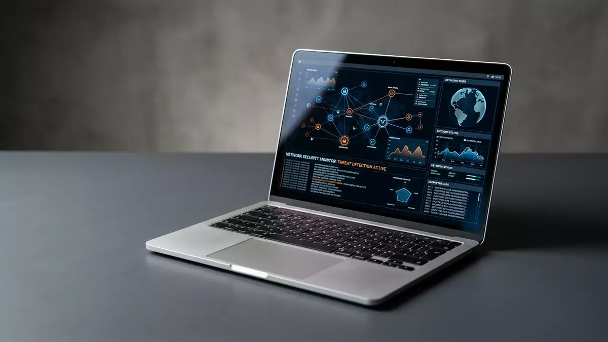 Fotorealistische Studioansicht von Sicherheitssoftware in neutraler Produktdarstellung