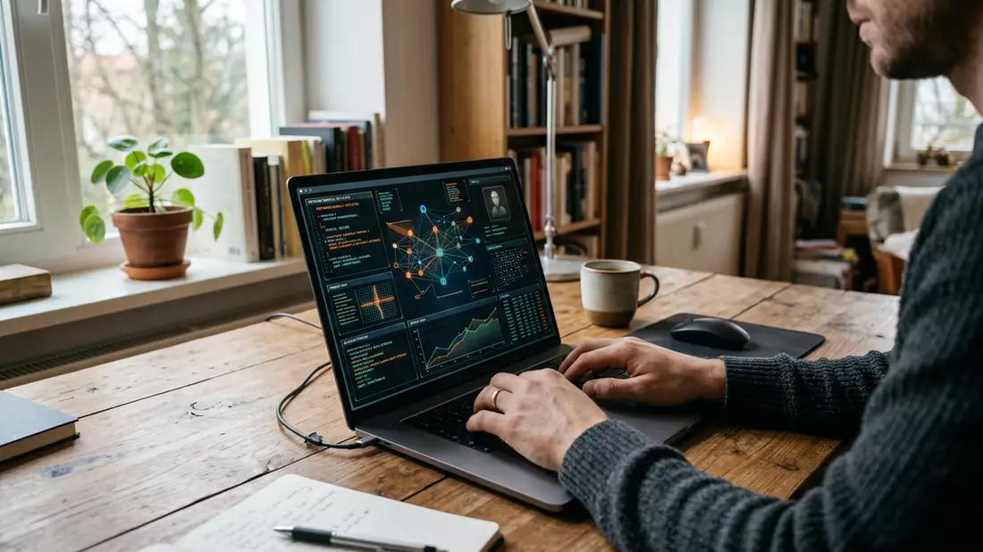 Fotorealistische Ansicht von Sicherheitssoftware im Homeoffice in realer Umgebung