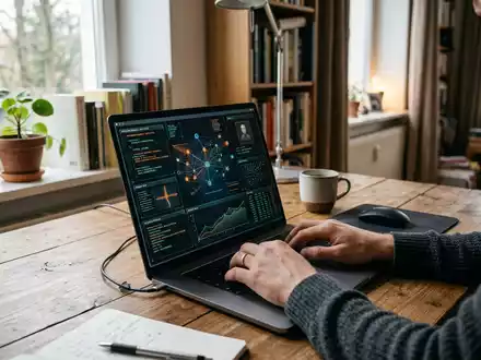 Fotorealistische Aufnahme von Sicherheitssoftware im Homeoffice zum Thema Norton 360, ISIN US3687361044, natuerliches Licht - Foto: THN