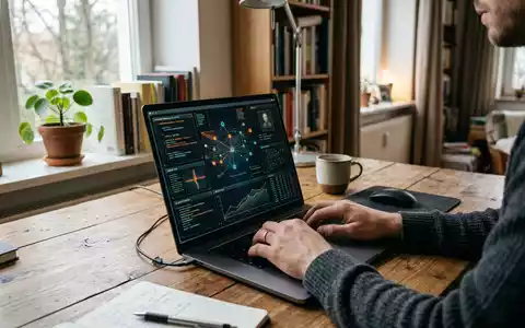 Fotorealistische Aufnahme von Sicherheitssoftware im Homeoffice zum Thema Norton 360, ISIN US3687361044, natuerliches Licht - Foto: THN