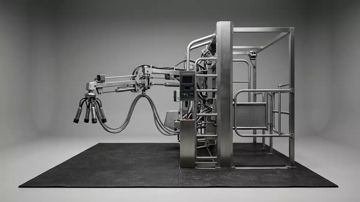 Fotorealistische Studioansicht von Melkroboter in neutraler Produktdarstellung