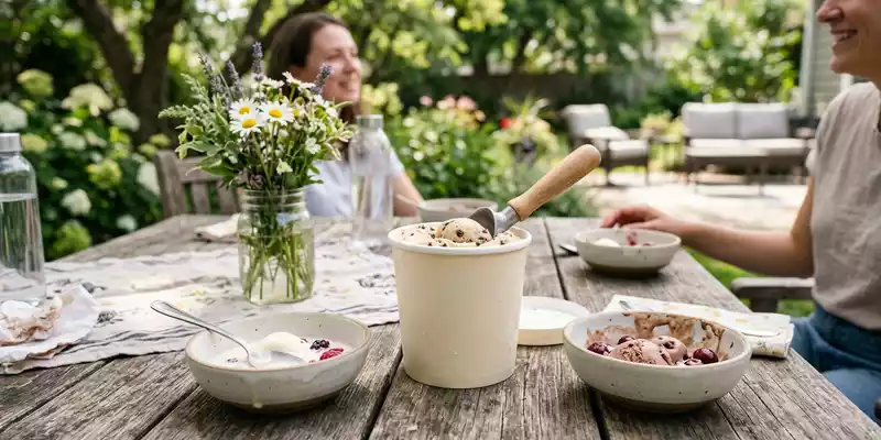 Fotorealistische Aufnahme von Speiseeis zum Nachtisch zum Thema Häagen-Dazs Eis, ISIN US3703341046, natuerliches Licht - Foto: THN
