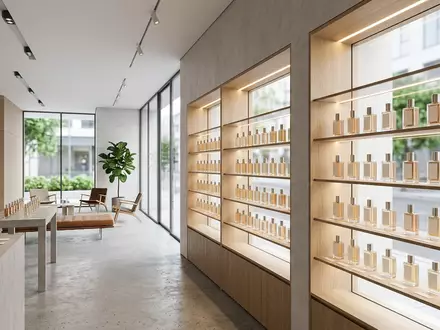 Architektur-Render im Parfümerie mit Parfüm zum Thema Zara Parfüm, ISIN ES0148396007, neutrales Tageslicht - Foto: THN