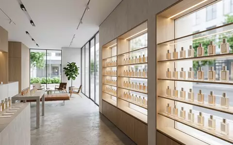 Architektur-Render im Parfümerie mit Parfüm zum Thema Zara Parfüm, ISIN ES0148396007, neutrales Tageslicht - Foto: THN