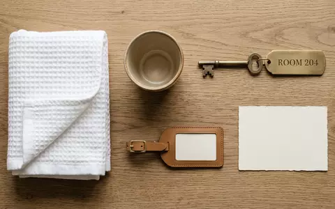Flatlay-Arrangement rund um Hotelzimmer zum Thema Holiday Inn, ISIN GB00BHJYC057, weiches Oberlicht - Foto: THN