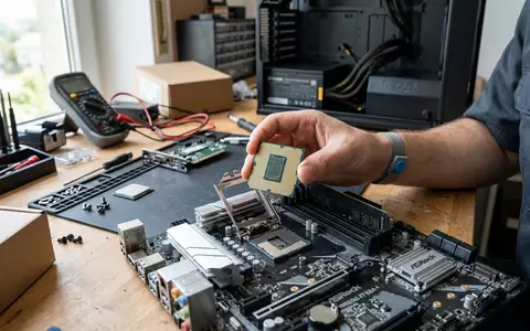Fotorealistische Aufnahme von Prozessorchip beim Computerbau zum Thema Intel Core i9 Prozessor, ISIN US4581401001 - Foto: THN